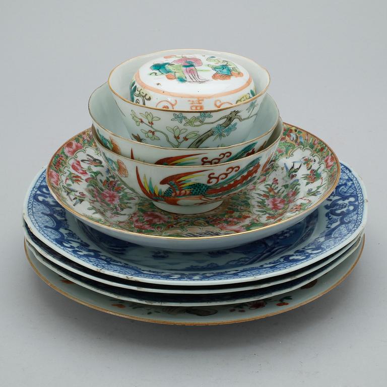 PARTI PORSLIN, 9 delar, Kina, 1700-1900-tal.