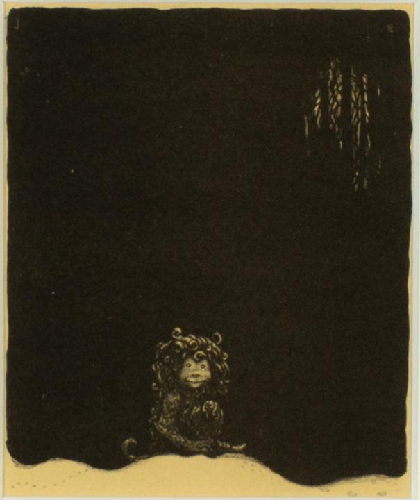 John Bauer, litografi, ur sviten "Troll", 1915, signerad JB i trycket.