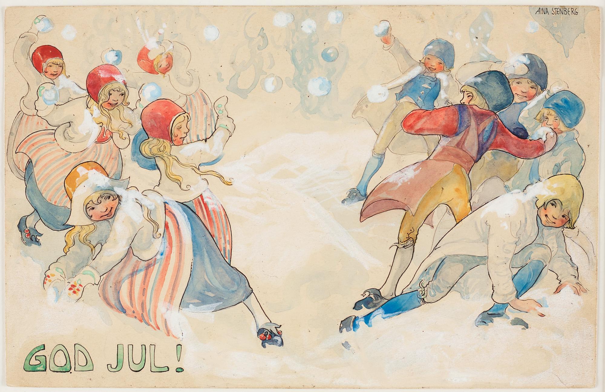 Aina Stenberg-Masolle, "God Jul", snöbollskrig (Merry Christmas, Snowball fight).