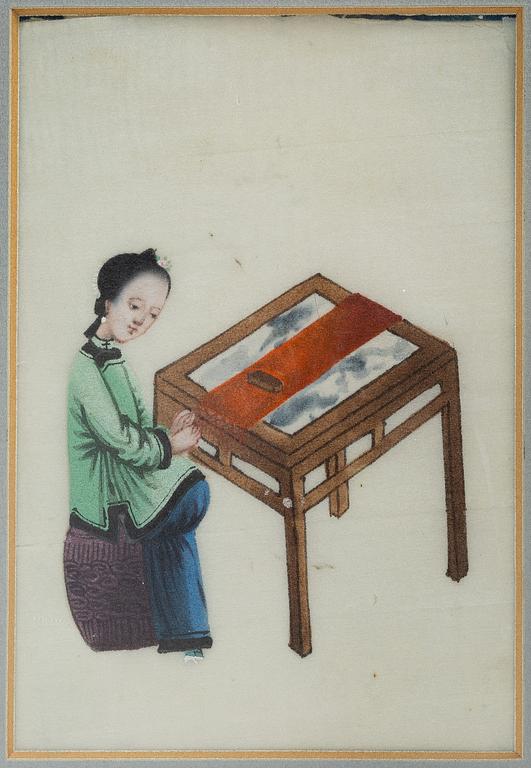 Rispappersmålningar, två stycken, Kina, Qingdynastin, 1800-tal.