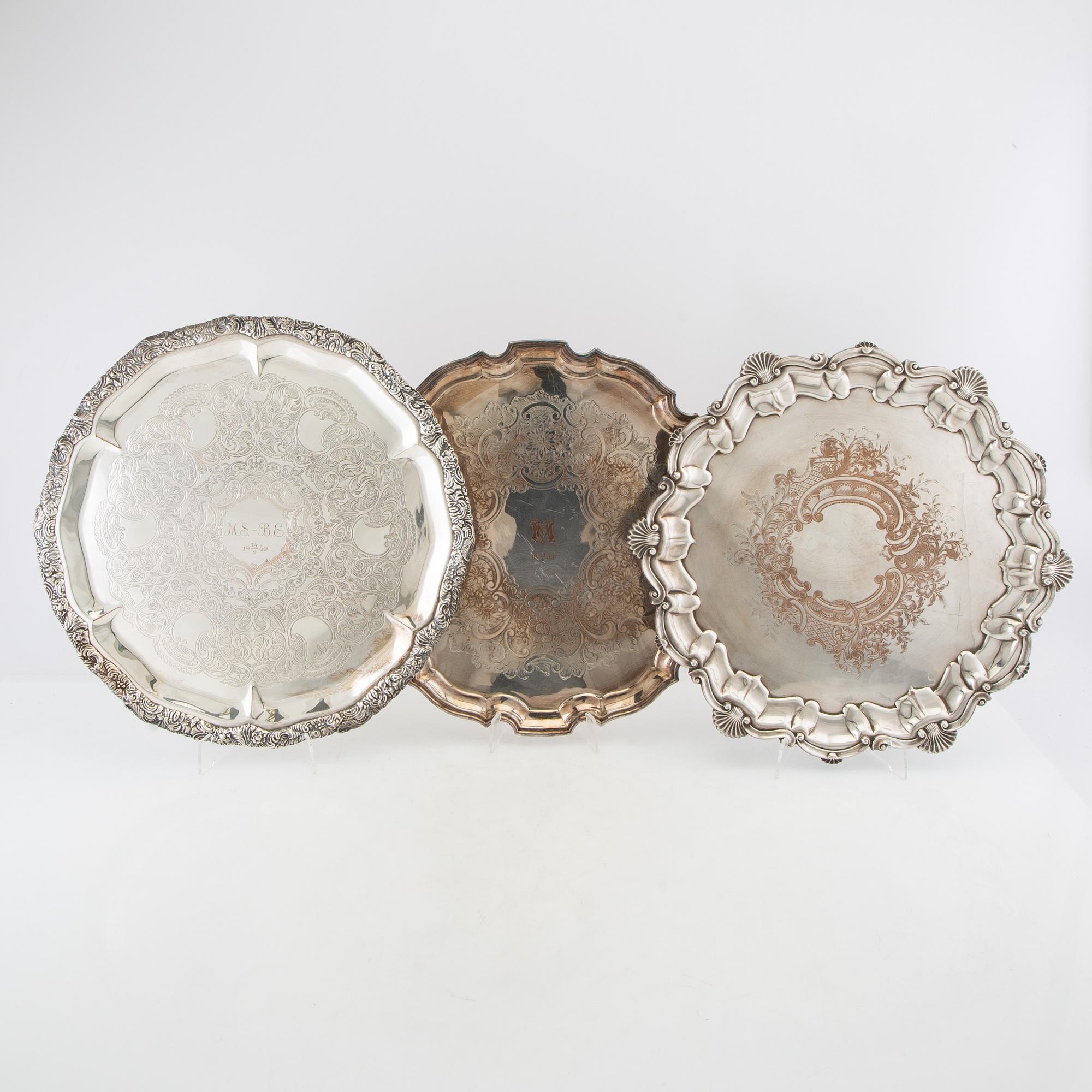 Trays 3 pcs, including England, silver-plated, first half of the 20th century.