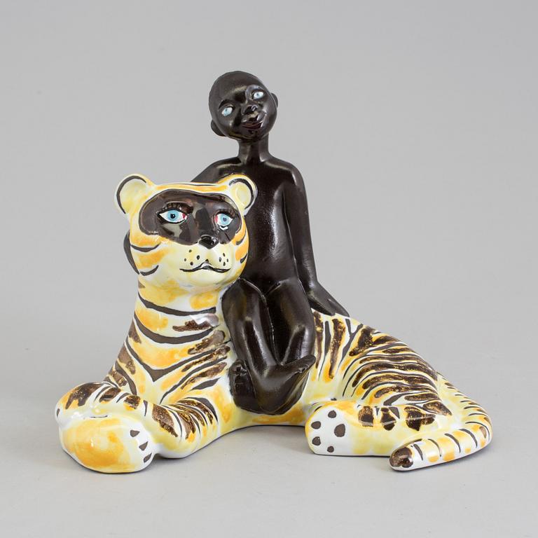 DOROTHY CLOUGH, "Pojke på tiger", Upsala-Ekeby, signerad. Modellnummer 8001.