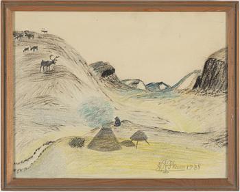 NILS NILSSON SKUM, crayon and pencil, signed N.N. Skum and dated 1938.