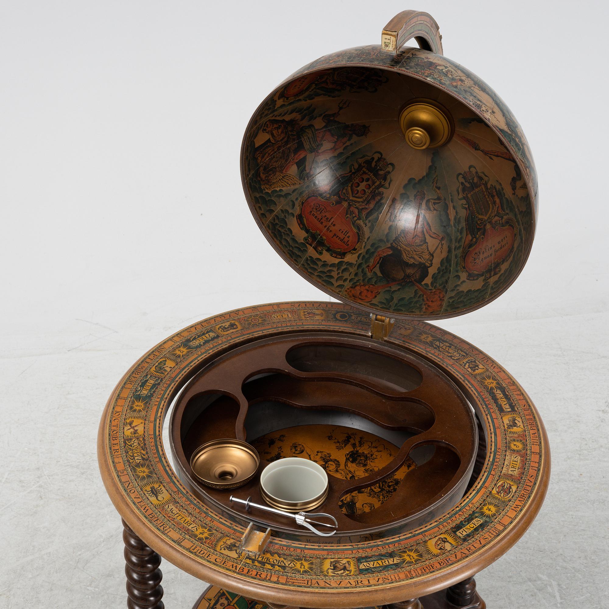 A globe drinking cabinet, late 20th Century.