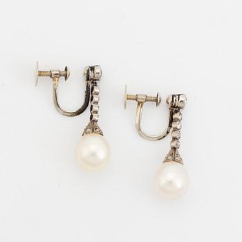 Old cut diamond and pearl earrings.