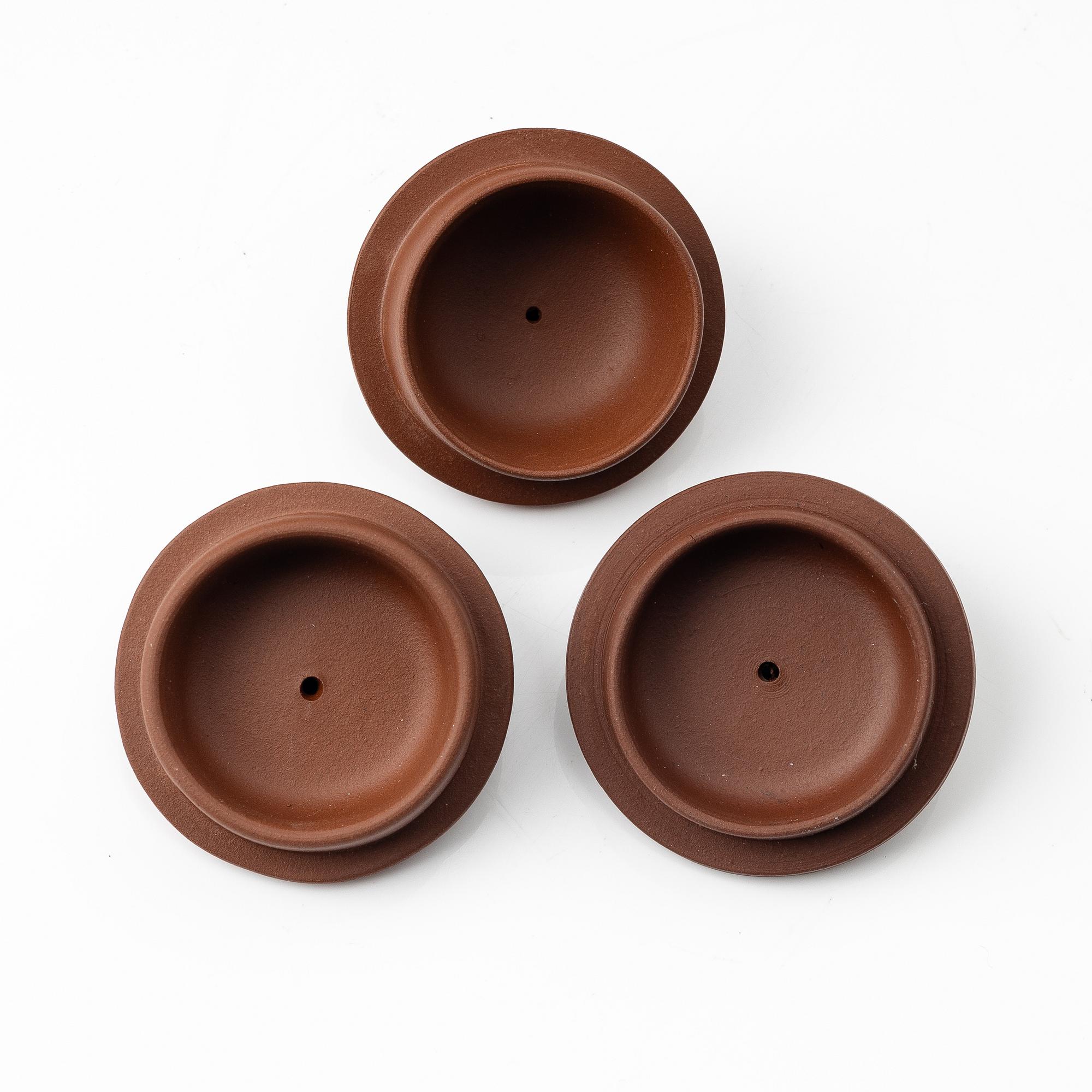 A group of three yixing 'gongfu' teapots, China, 1980s.