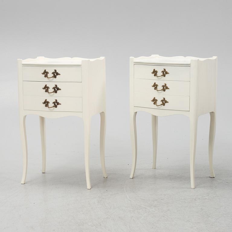 A pair of Rococo style bedside tables, mid 20th century.