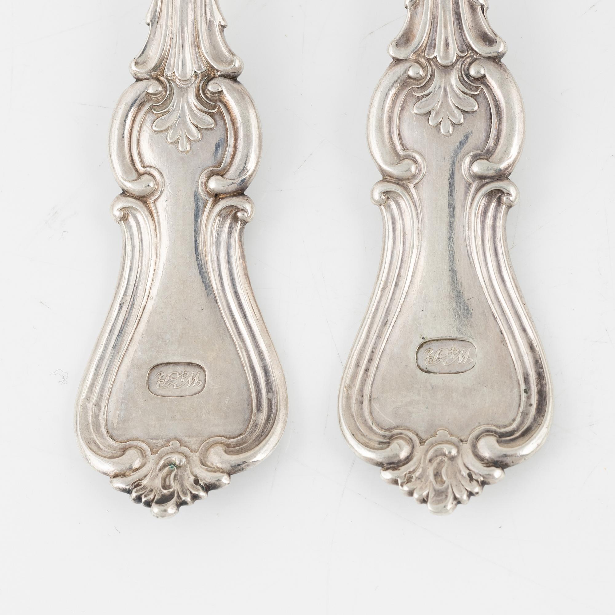 A set of silver cutlery, among others Emanuel Forssman, Växjö, 1855.