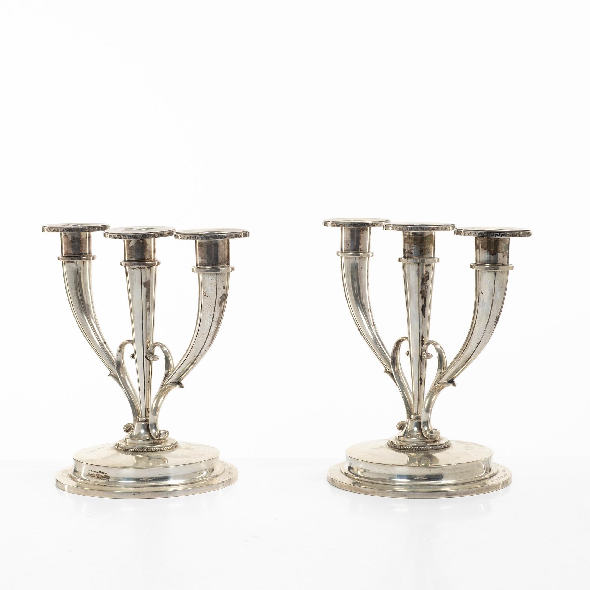 Candelabra, a pair, silver, A Frisch, Norway, first half of the 20th century.