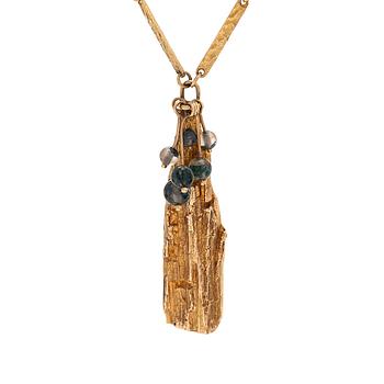 Björn Weckström, pendant, "Golden tree", 14K gold, moss agate.