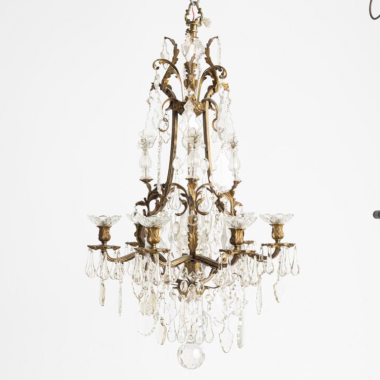 A six-branch rococ-style chandelier, first part 20th century.