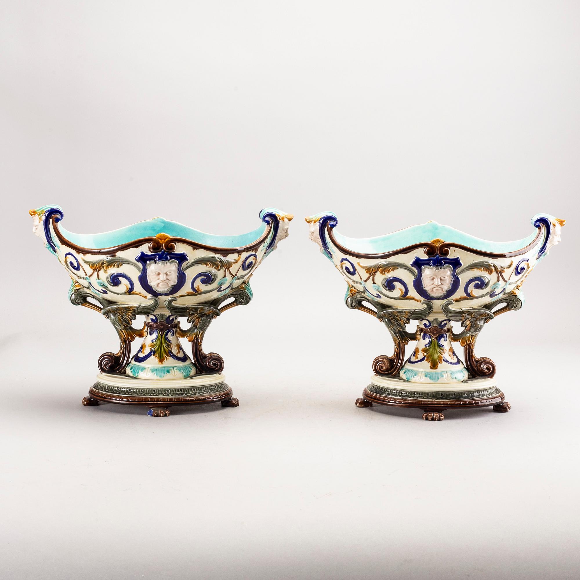 A pair of Rörstrand majolica jardinère around 1900.