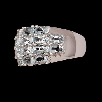 RING, sterlingsilver, akvamariner tot ca 3.20 ct.