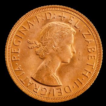 GULDMYNT, sovereign, Elizabeth II, 1959. Vikt ca 8 g.