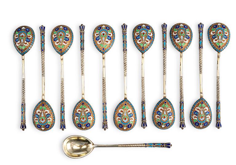 12 ENAMELLED SPOONS.