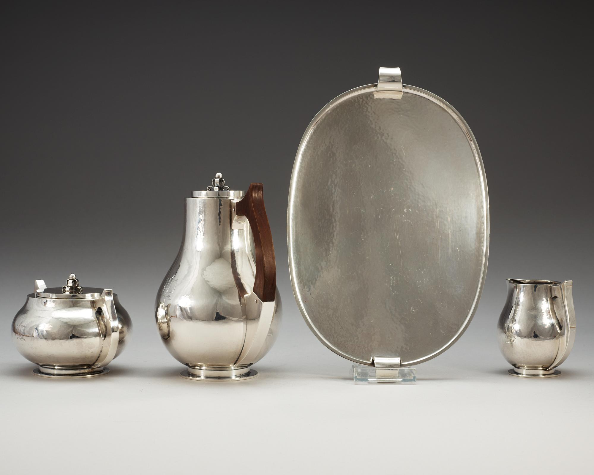 A Hans Hansen 3 pcs sterling coffee service with tray,