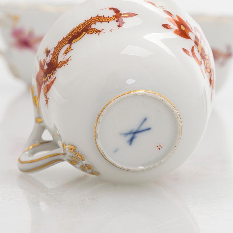 Meissen, a 6-piece set of porcelain demitasse coffee cups with saucers, "Rich Court Dragon", 20th century.