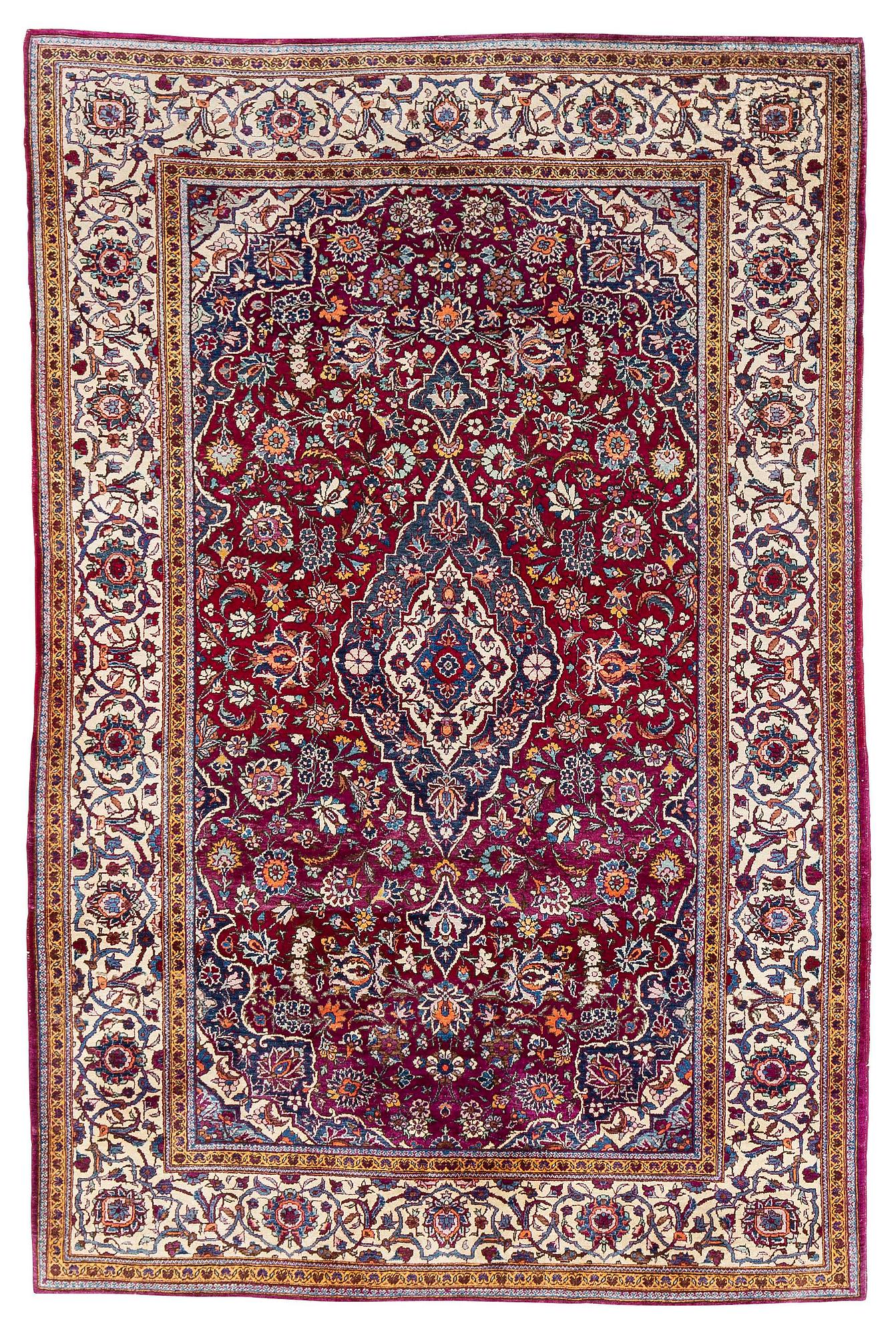 A semi-antique silk Keshan, 208 x 138 cm.
