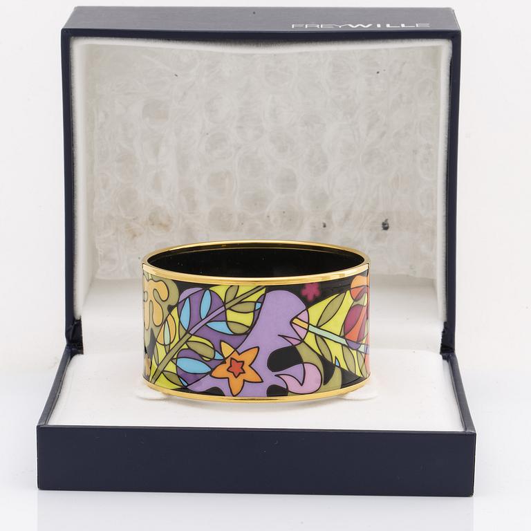 Frey Wille, an 'Ode to Joy of Life Paradise Moonlight' enamel and gilt metal bangle, Austria, c 2012.