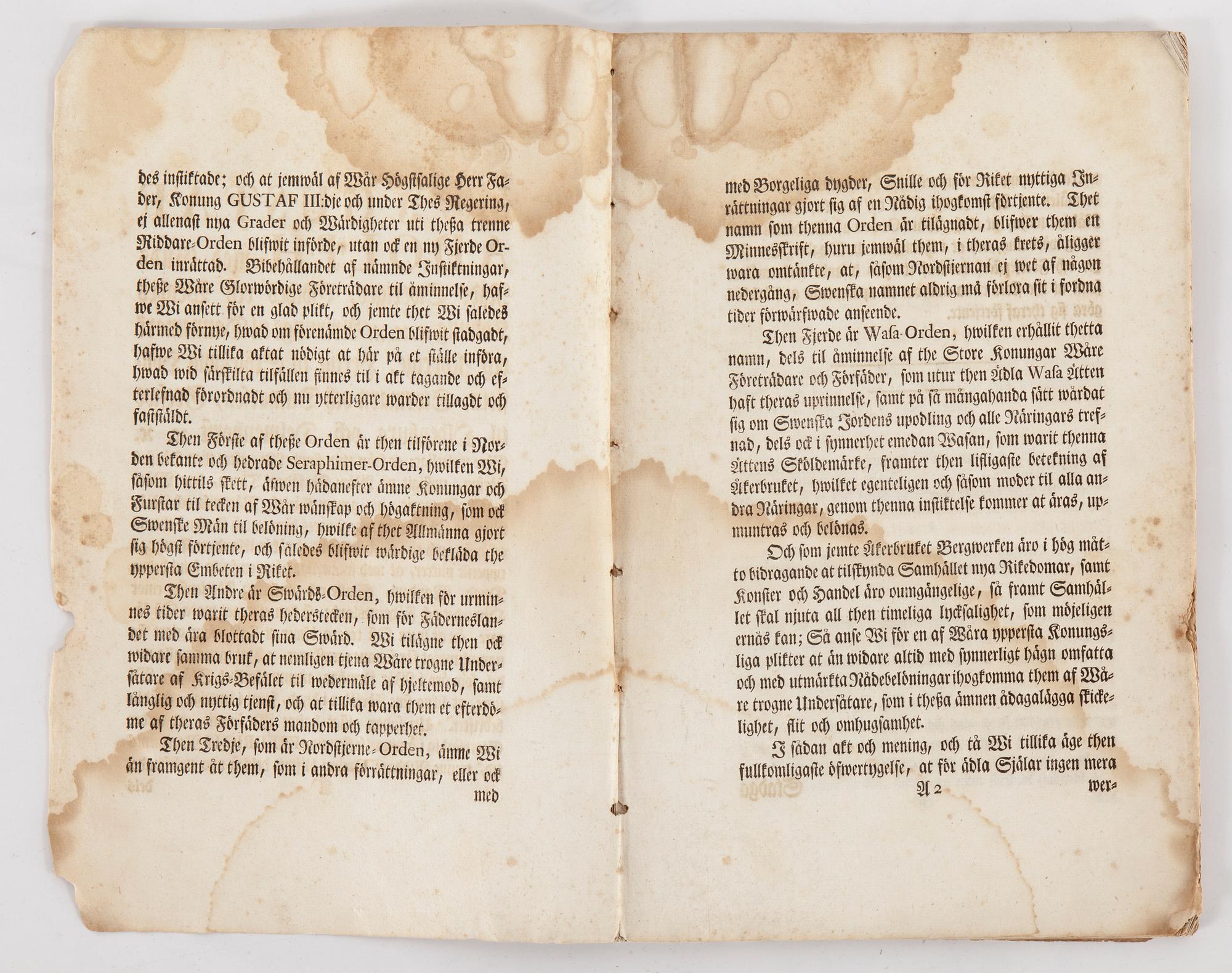 ORDENSVÄSENDET I SVERIGE, tryck, utan titel och  tryckår, 1700/1800-tal.