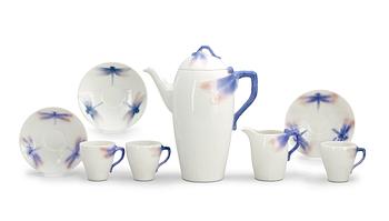 An Alf Wallander Art Nouveau bone china 14 pcs coffee service 'Dragonfly' by Rörstrand.