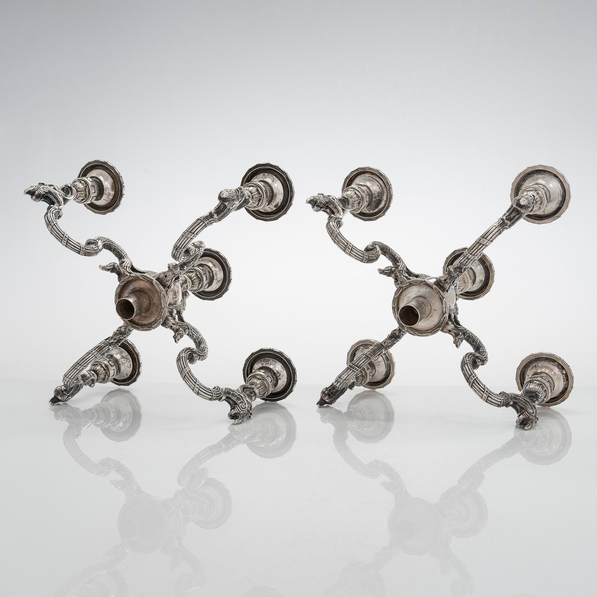 Christian Hammer, kandelabrar, ett par, silver, Stockholm 1854-1863.