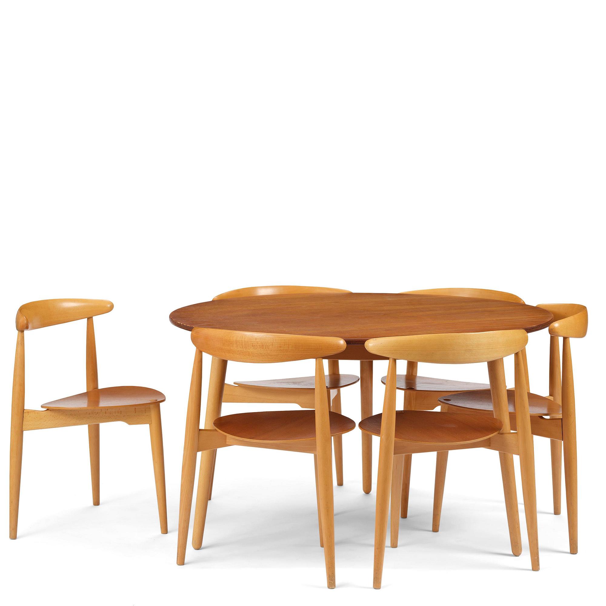 Hans J. Wegner, matgrupp, sju delar, "Hjerte-set", Fritz Hansen, Danmark, 1965.