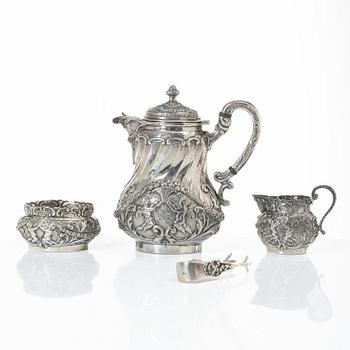 Coffee service, four pieces, silver, Rococo style, 20th century.