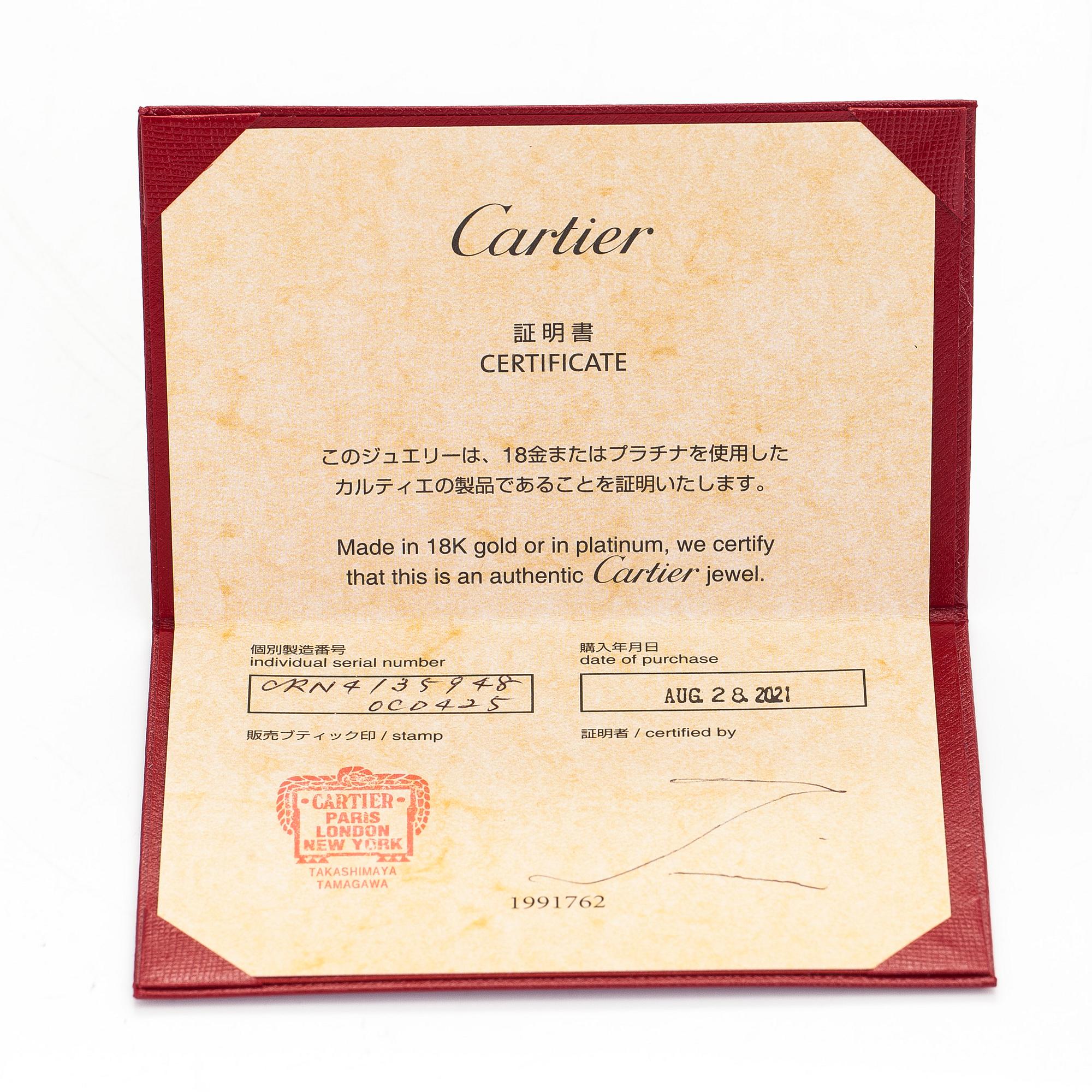 Cartier, sormus, platinaa ja briljanttihiottu timantti n. 0.25 ct. GIA-dossier ja sertifikaatilla.