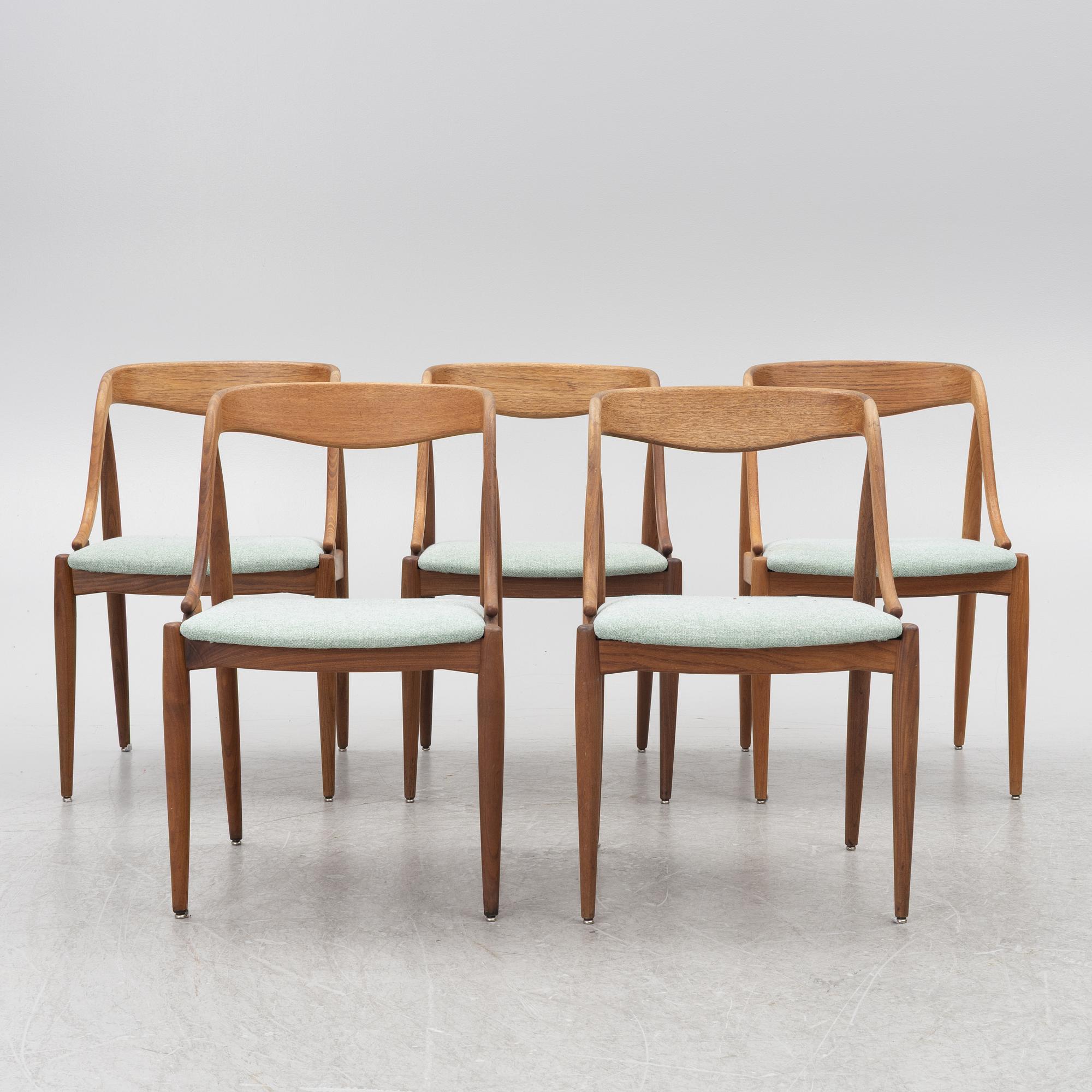 Johannes Andersen, five chairs, Uldum Möbelfabrik, Denmark, 1960s.