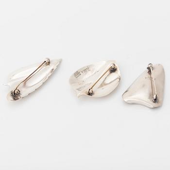 Viggo Wollny, broscher 3 st, sterlingsilver, Jammik, Danmark.