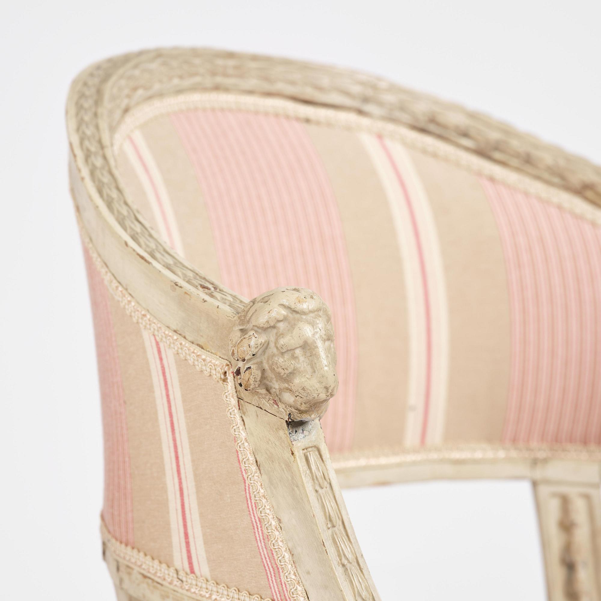 A pair of late Gustavian open.back armchairs, Stockholm, late 18th century.