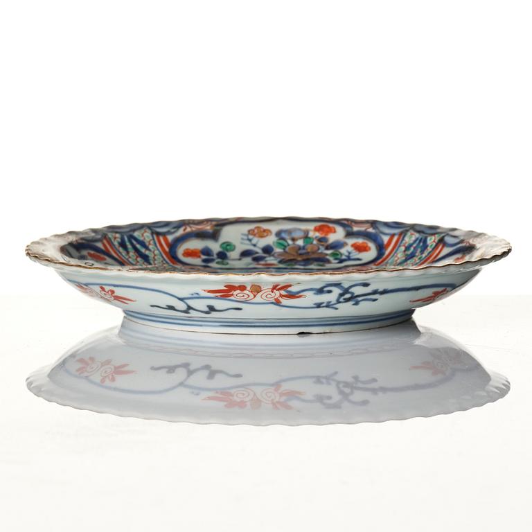 A set of four imari dishes, a blue and white bowl and a Japanese lacker box, Meiji period (!868-1912).