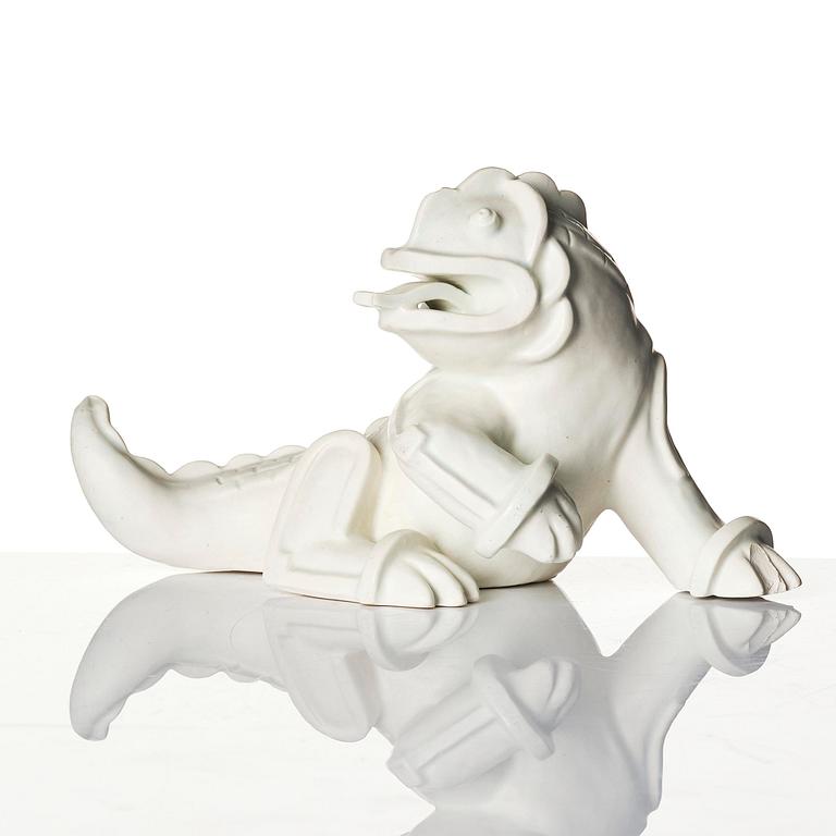 Wilhelm Kåge, a set of two stoneware sculptures of dragon puppies, Gustavsberg, 1940s.