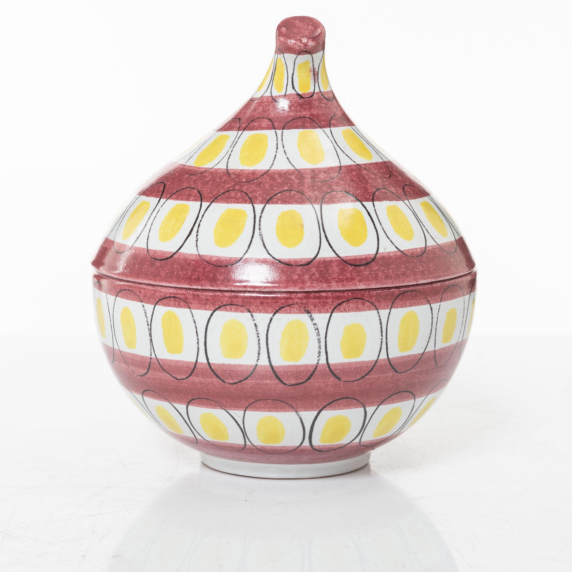 Stig Lindberg, ask med lock, fajans, Gustavsberg Studio.