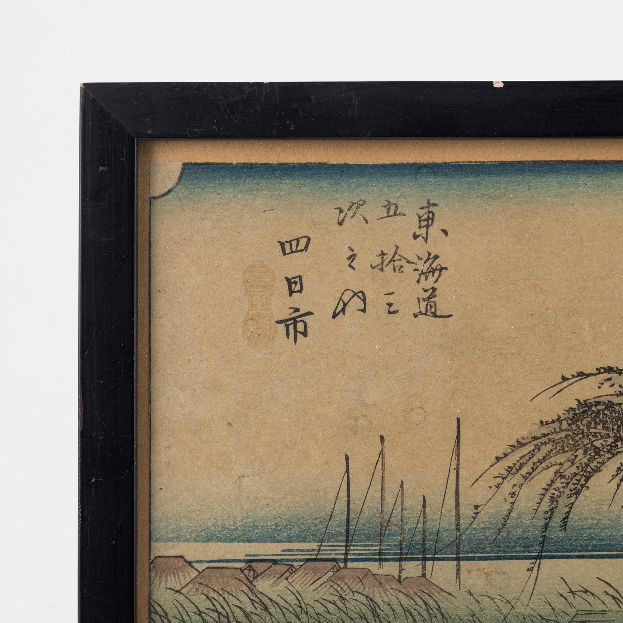 Ando Utagawa Hiroshige, efter, färgträsnitt, 3 st, Japan, tidigt 1900-tal.