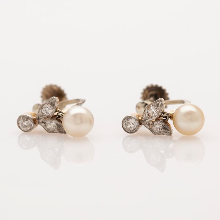 Earrings, 18k, diamonds, pearls.