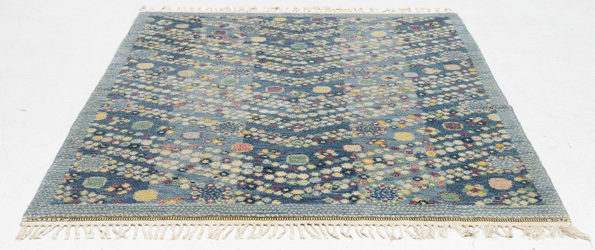 Barbro Nilsson, a carpet, 'Violetta blå', knotted pile, c. 217 x 150 cm, signed AB MMF BN.