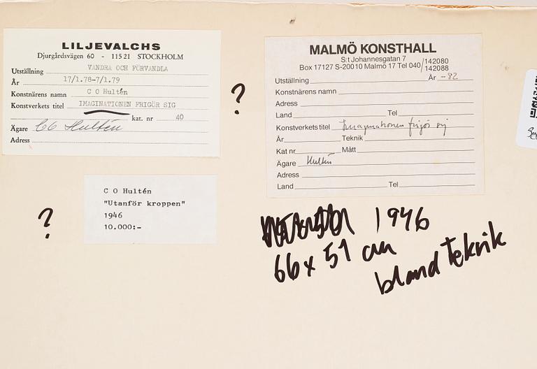 CO Hultén, blandteknik på papper, signerad och daterad -46.