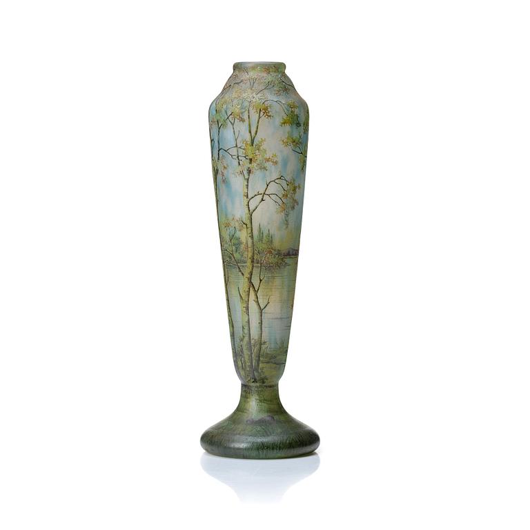 Daum, an Art Nouveau enamel painted cameo glass vase, Nancy France.
