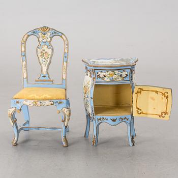 AN Italian Louis XV-style and Baroque-style chair and commode, around 1900.