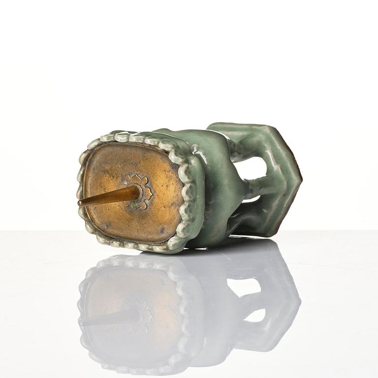 A rare celadon lamp, Ming dynasty (1368-1644).