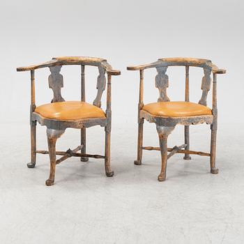 A pair of Swedish Late Baroque armchairs, later part of the 18th Century.