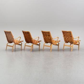 Four 'Eva' lounge chairs by Bruno Mathsson, for Firma Karl Mathsson, 1960' and 70's.