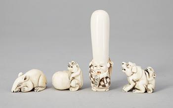 Four Japanese Meiji bone and ivory netsukes.