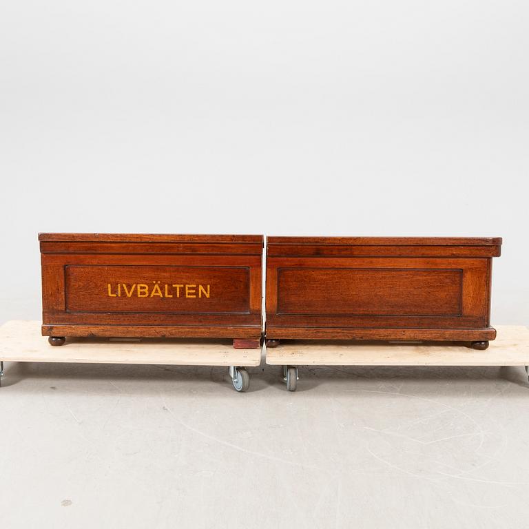 A set of table and two benches from a ship 20th century.