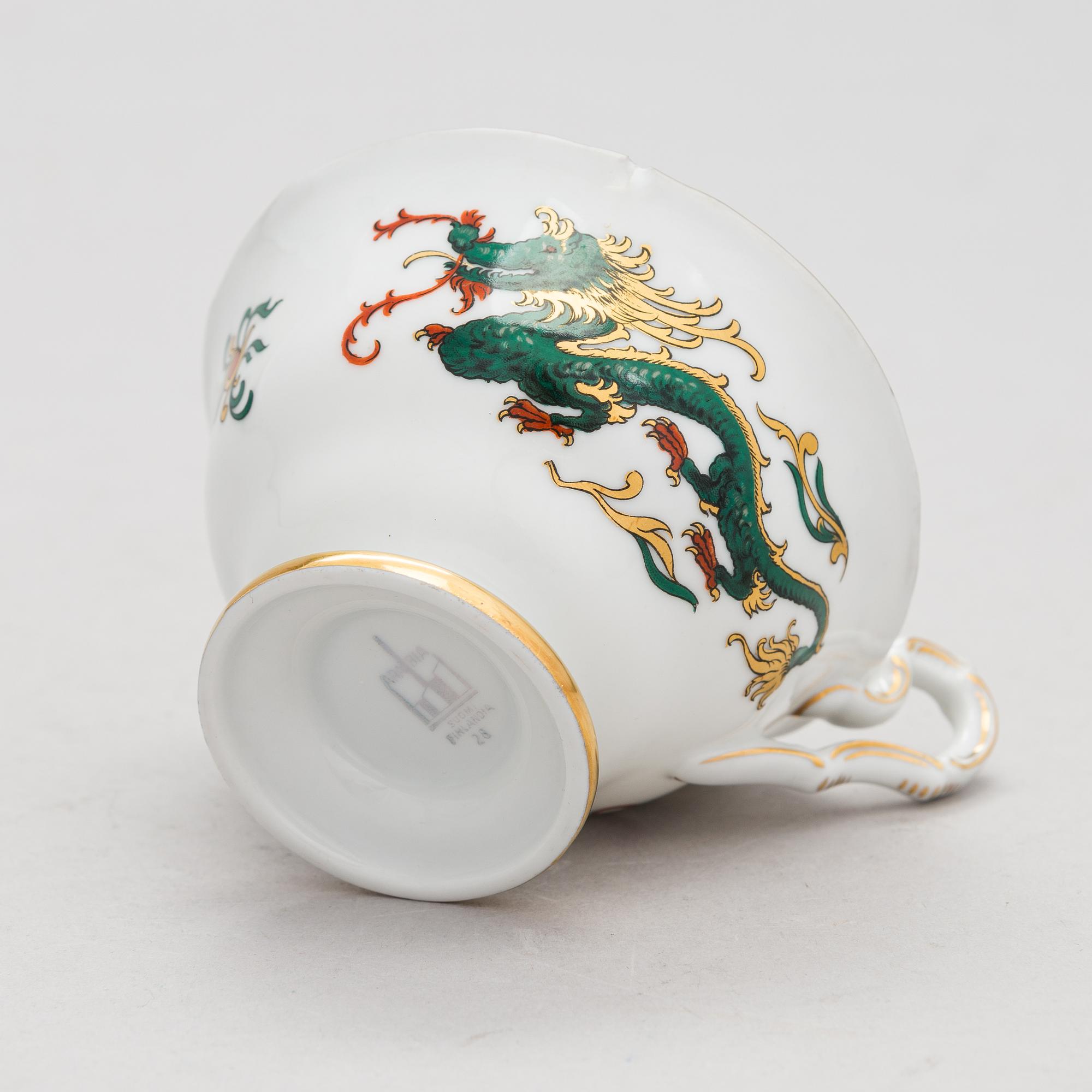 A ca 23-piece Dragon decorated coffee set, Arabia Finland 1920s-30s.