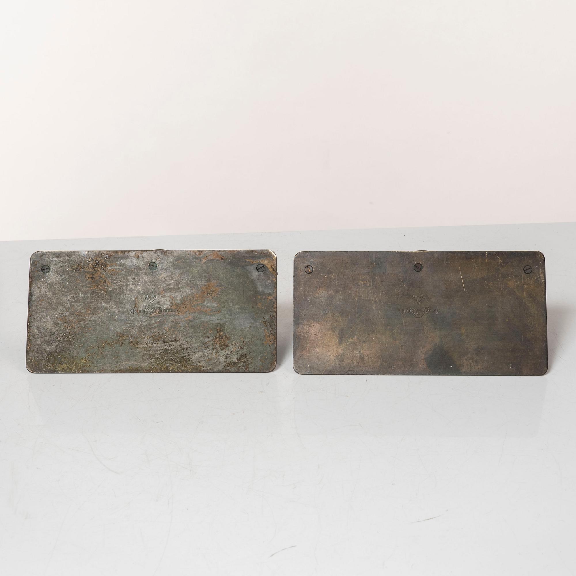 Oscar Antonsson, A pair of bookends, art deco, Ystad metal.