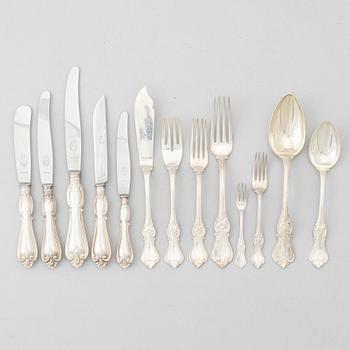 Bestickuppsättning, 122 delar, silver, modell "Olga",  CG Hallberg, Stockholm, 1935-38.