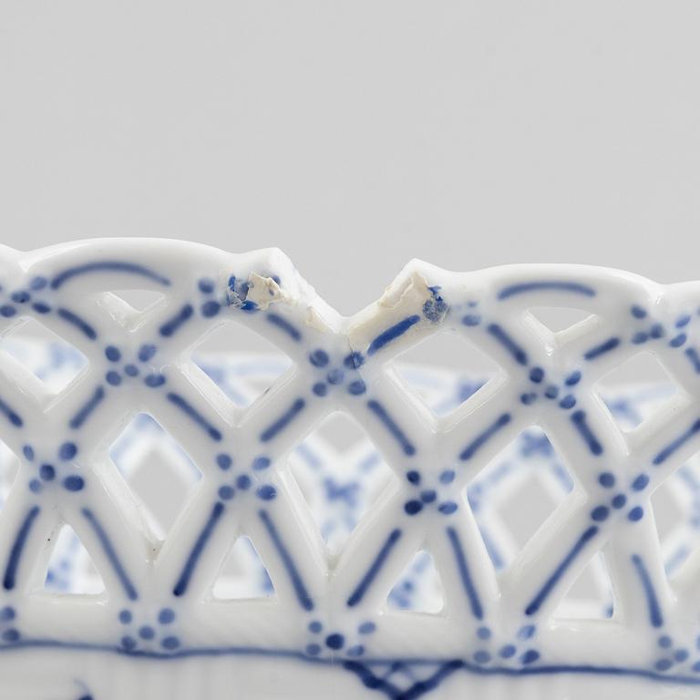 A 'Blue Fluted Full Lace' porcelain fruit basket, Royal Copenhagen, model 1055, 1893-1900.